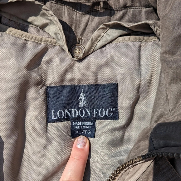 London Fog Men's Jacket XL Button Lining Beige Green - All Season - Zipped Hood - Picture 5 of 14